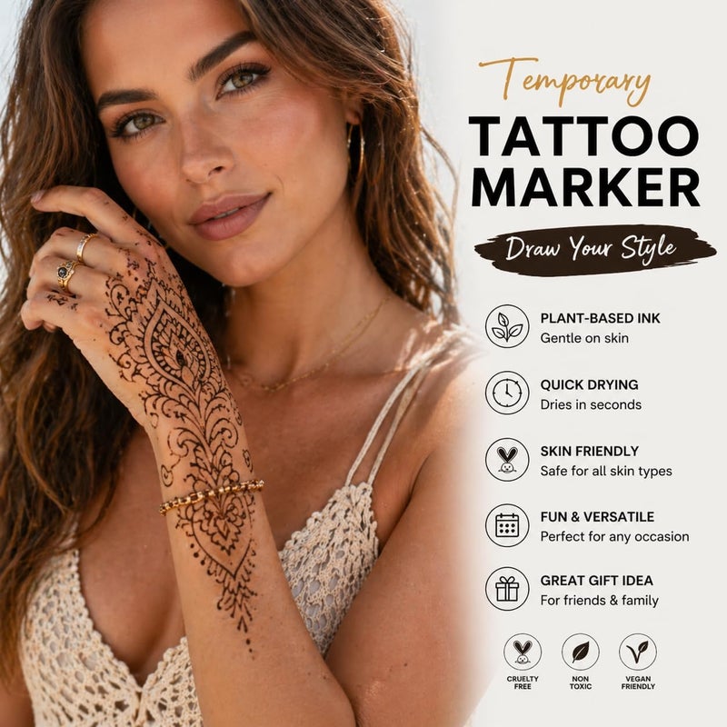 سوزيكيكي علامات الوشم المؤقتة للبشرة، 15 قطعة قلم وشم مزدوج الطرف + 50 استنسل طلاء + 43 ملصق وشم، مجموعة علامات الجسم اللامعة والمطفية والمتوهجة في الظلام، مجموعة وشم مزيفة قابلة للإزالة للمراهقين والبالغين - Image 4