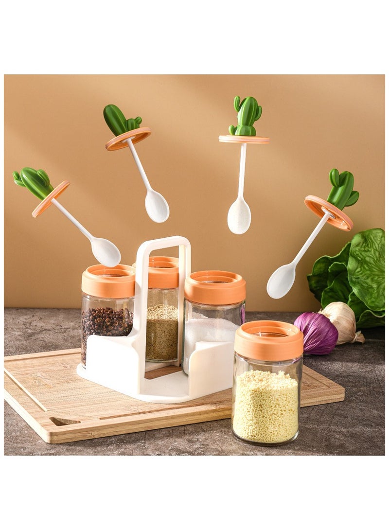 فولانري مجموعة من 4 قطع من برطمانات التوابل للمطبخ، صندوق توابل منزلي، مجموعة تنظيم زجاجات التوابل، زجاجة برطمان توابل زجاجي على شكل صبار - Image 3
