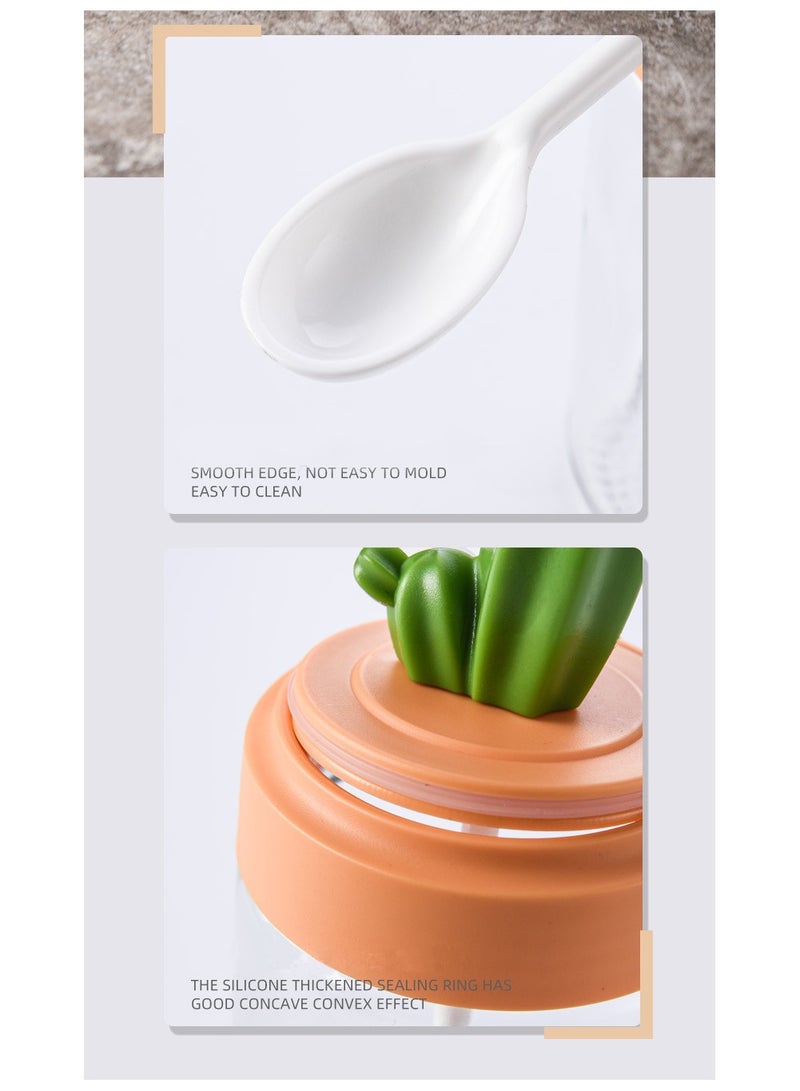 فولانري مجموعة من 4 قطع من برطمانات التوابل للمطبخ، صندوق توابل منزلي، مجموعة تنظيم زجاجات التوابل، زجاجة برطمان توابل زجاجي على شكل صبار - Image 4