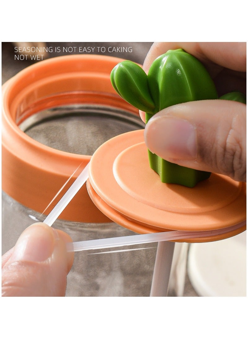 فولانري مجموعة من 4 قطع من برطمانات التوابل للمطبخ، صندوق توابل منزلي، مجموعة تنظيم زجاجات التوابل، زجاجة برطمان توابل زجاجي على شكل صبار - Image 5