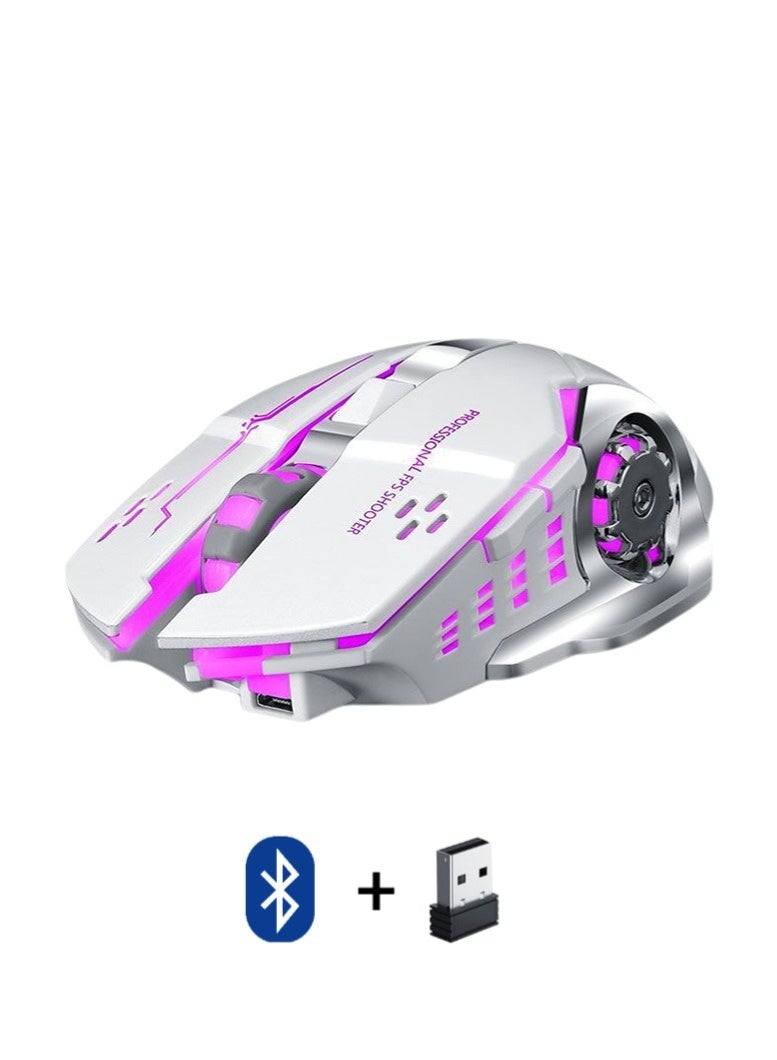T-WOLF Q13B is a rechargeable wireless mouse suitable for gaming, esports, and office use. It has 3 levels (1200-1600-2400DPI switching), Bluetooth+2.4GHz dual-mode connection, built-in 600mAh rechargeable battery, and a 7-color breathing light at the bottom - Image 1