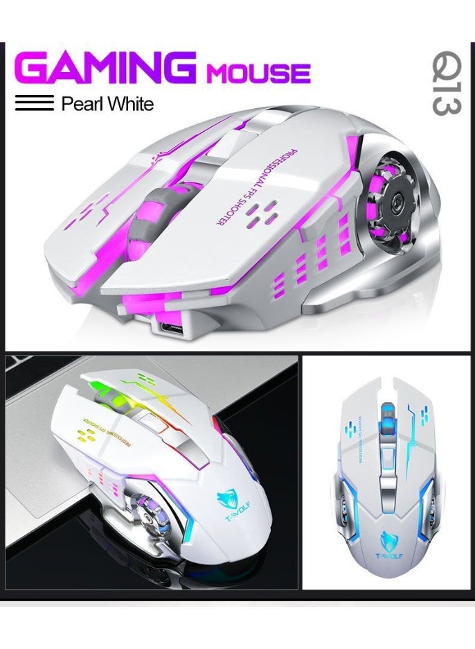 T-WOLF Q13B is a rechargeable wireless mouse suitable for gaming, esports, and office use. It has 3 levels (1200-1600-2400DPI switching), Bluetooth+2.4GHz dual-mode connection, built-in 600mAh rechargeable battery, and a 7-color breathing light at the bottom - Image 4