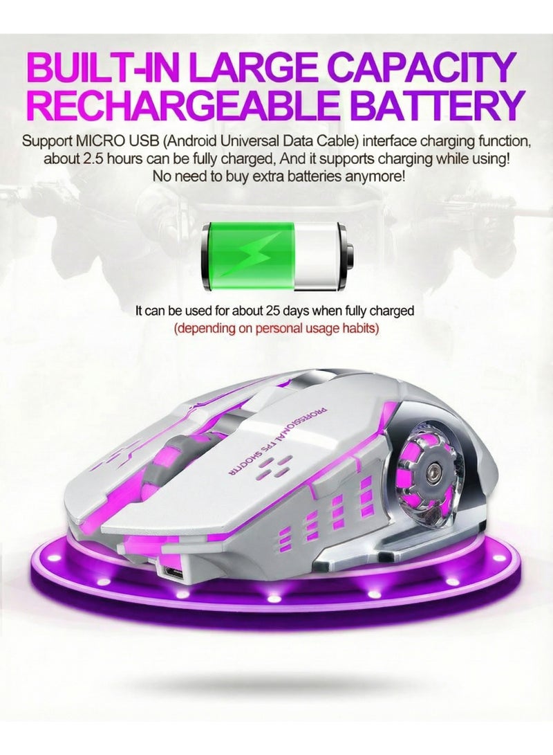 T-WOLF Q13B is a rechargeable wireless mouse suitable for gaming, esports, and office use. It has 3 levels (1200-1600-2400DPI switching), Bluetooth+2.4GHz dual-mode connection, built-in 600mAh rechargeable battery, and a 7-color breathing light at the bottom - Image 3