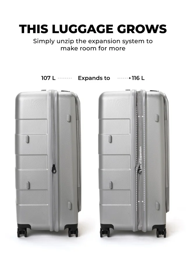 موكوبارا للتجارة ذ.م.م The Em Access Trunk Luggage Polycarbonate Large 8 Spinner Wheel Trolly Hardsided Suitcase With Built In Tsa Lock Travel Suitcase (Grey)