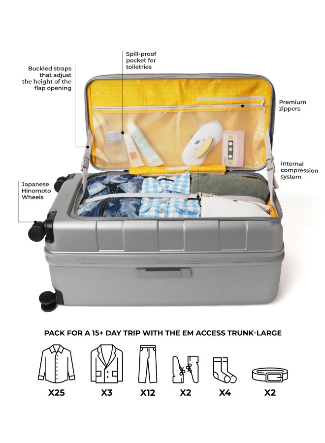 موكوبارا للتجارة ذ.م.م The Em Access Trunk Luggage Polycarbonate Large 8 Spinner Wheel Trolly Hardsided Suitcase With Built In Tsa Lock Travel Suitcase (Grey)