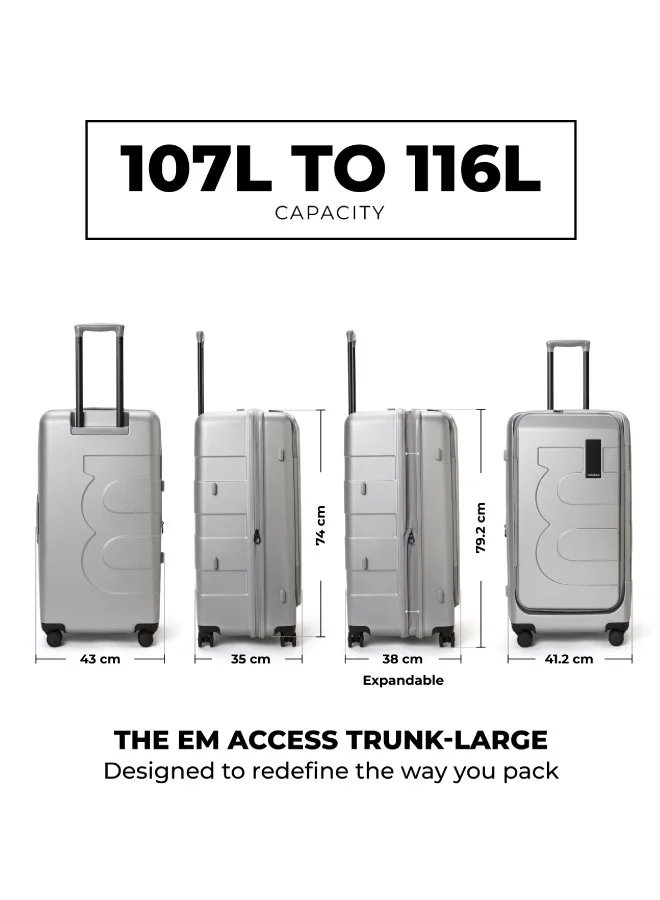 موكوبارا للتجارة ذ.م.م The Em Access Trunk Luggage Polycarbonate Large 8 Spinner Wheel Trolly Hardsided Suitcase With Built In Tsa Lock Travel Suitcase (Grey)