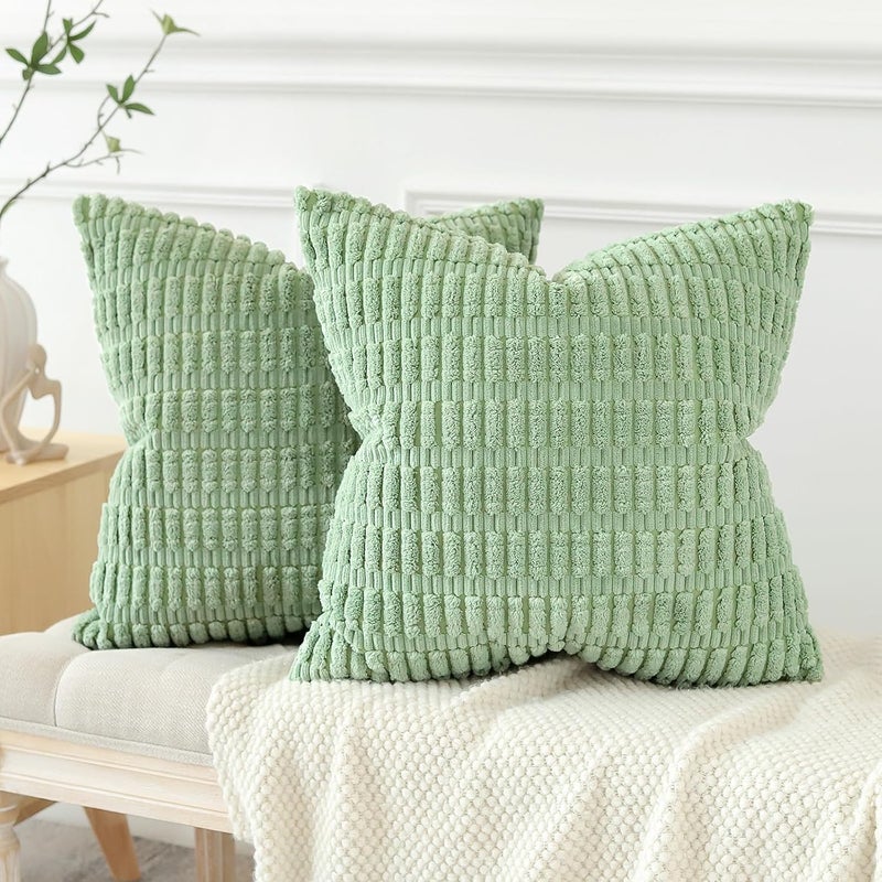 JOTOM Set of 2 Corduroy Soft Cushion Covers, Modern Cushion Covers, Decorative Sofa Cushion, Decorative Cushion Cover for Living Room, Sofa, Bedroom, Bean Green, 40 x 40 cm - Image 4