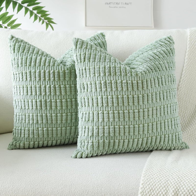 JOTOM Set of 2 Corduroy Soft Cushion Covers, Modern Cushion Covers, Decorative Sofa Cushion, Decorative Cushion Cover for Living Room, Sofa, Bedroom, Bean Green, 40 x 40 cm - Image 1
