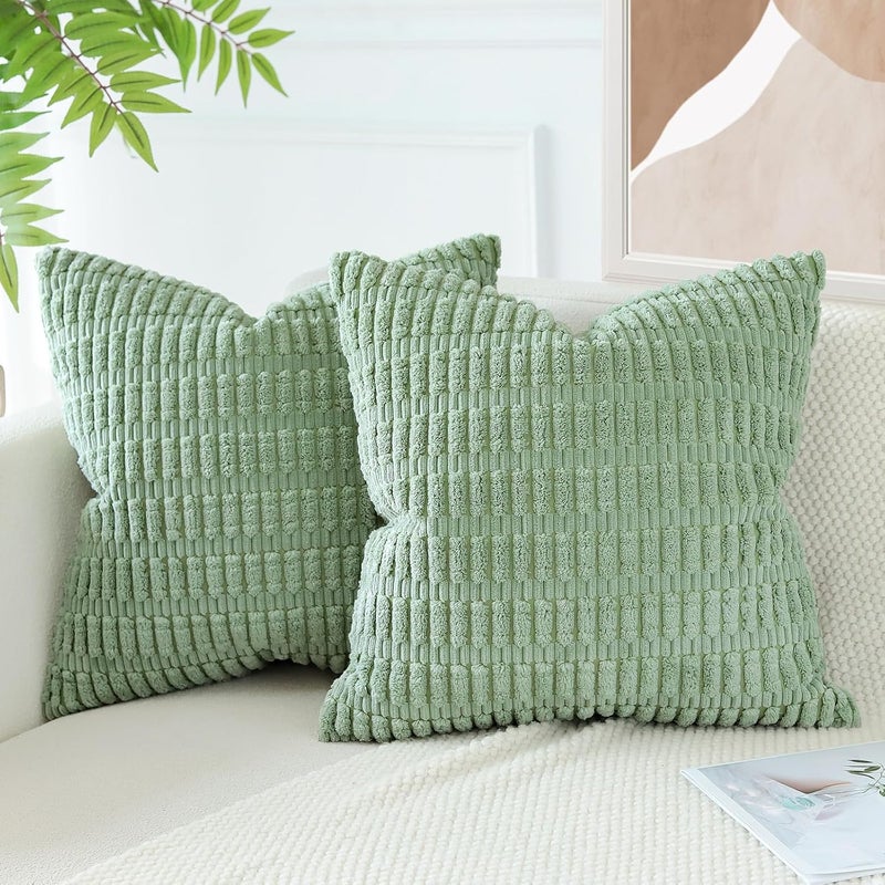 JOTOM Set of 2 Corduroy Soft Cushion Covers, Modern Cushion Covers, Decorative Sofa Cushion, Decorative Cushion Cover for Living Room, Sofa, Bedroom, Bean Green, 40 x 40 cm - Image 3