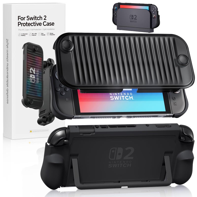 Sanyetral Dockable Case for Nintendo Switch 2 2025, Hard PC Front Cover + Clear Matte Hard Back Shell with Soft TPU Ergonomic Grip, Supports Stand Use and Charging Dock for Switch 2 -Black - Image 4