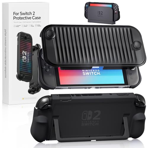 Sanyetral Dockable Case for Nintendo Switch 2 2025, Hard PC Front Cover + Clear Matte Hard Back Shell with Soft TPU Ergonomic Grip, Supports Stand Use and Charging Dock for Switch 2 -Black - Image 1