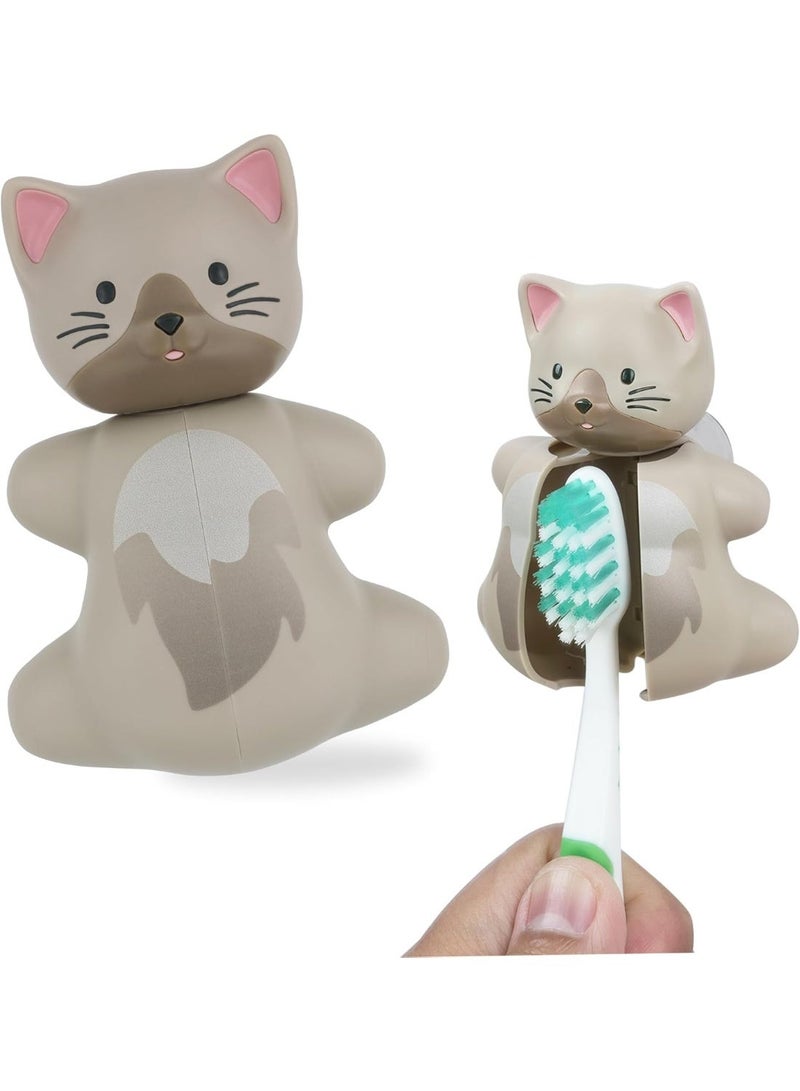 Flipper Hygienic Kids Toothbrush Holder with Suction Cups, High Quality & Patented Design, One Touch Open & Close, For Home or Travel, Fun Animal Cat, 3Y+ - Image 3