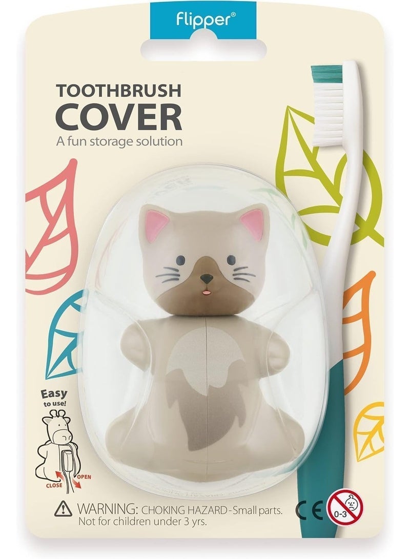 Flipper Hygienic Kids Toothbrush Holder with Suction Cups, High Quality & Patented Design, One Touch Open & Close, For Home or Travel, Fun Animal Cat, 3Y+ - Image 2