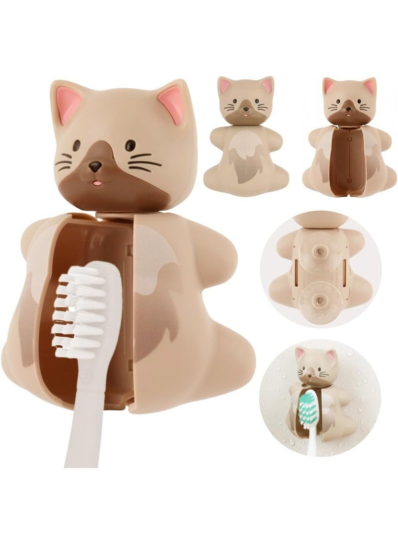 Flipper Hygienic Kids Toothbrush Holder with Suction Cups, High Quality & Patented Design, One Touch Open & Close, For Home or Travel, Fun Animal Cat, 3Y+ - Image 1