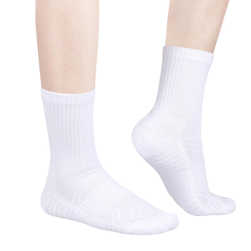 YUEDGE Mens White Cushioned Crew Socks Moisture Wicking Tennis Training Athletic Socks Breathable Cotton Work Socks For Men Size 9-11, 6 Pairs/Pack - Image 3
