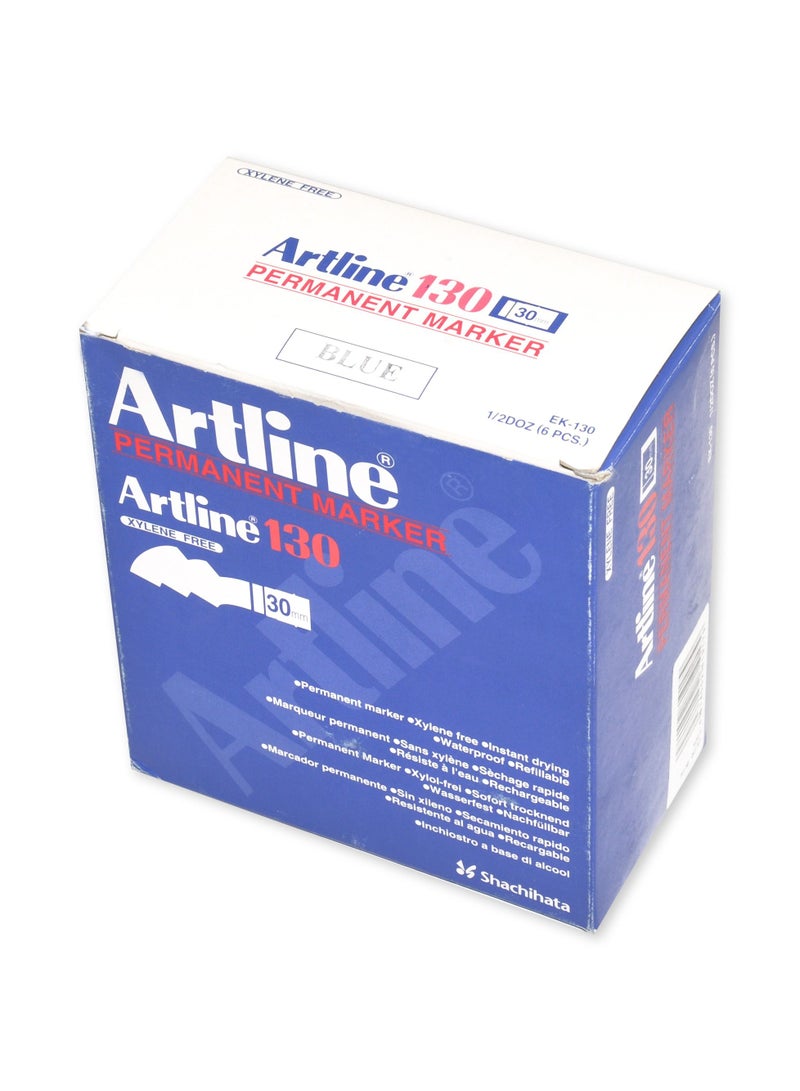 Artline Permanent Marker, Pack of 6 , Ek-130 30.0mm, Water Proof, Blue - ARMK130BL - Image 2