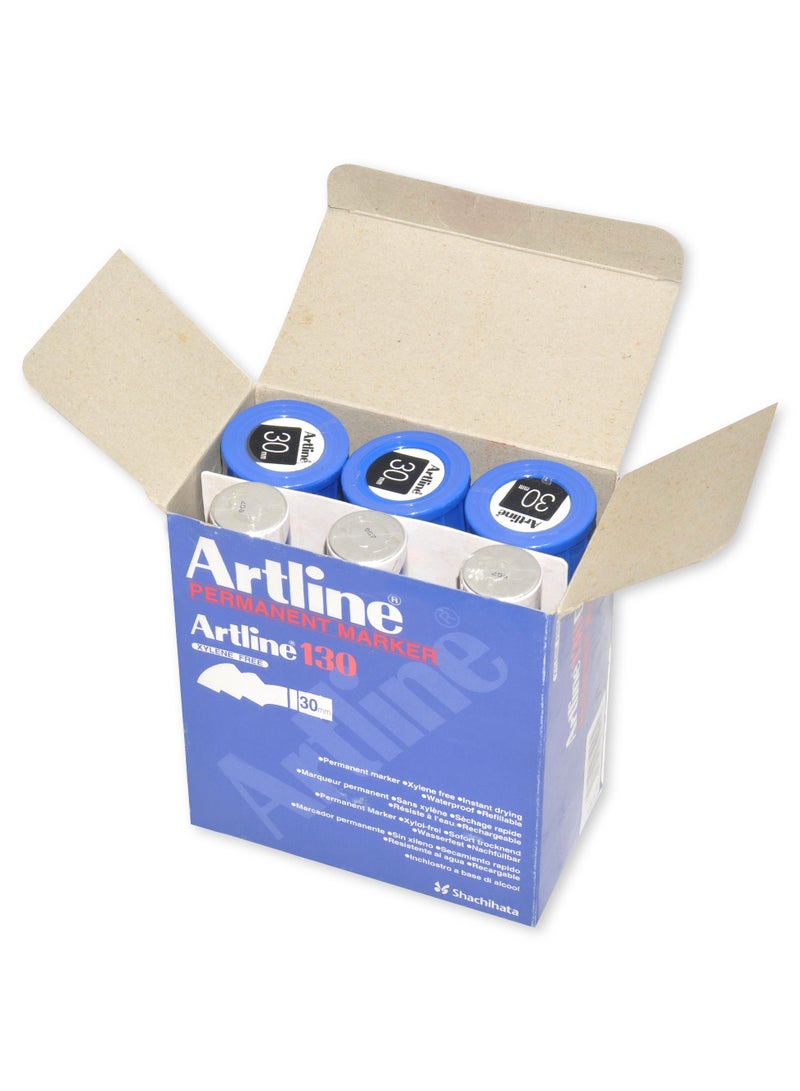 Artline Permanent Marker, Pack of 6 , Ek-130 30.0mm, Water Proof, Blue - ARMK130BL - Image 3