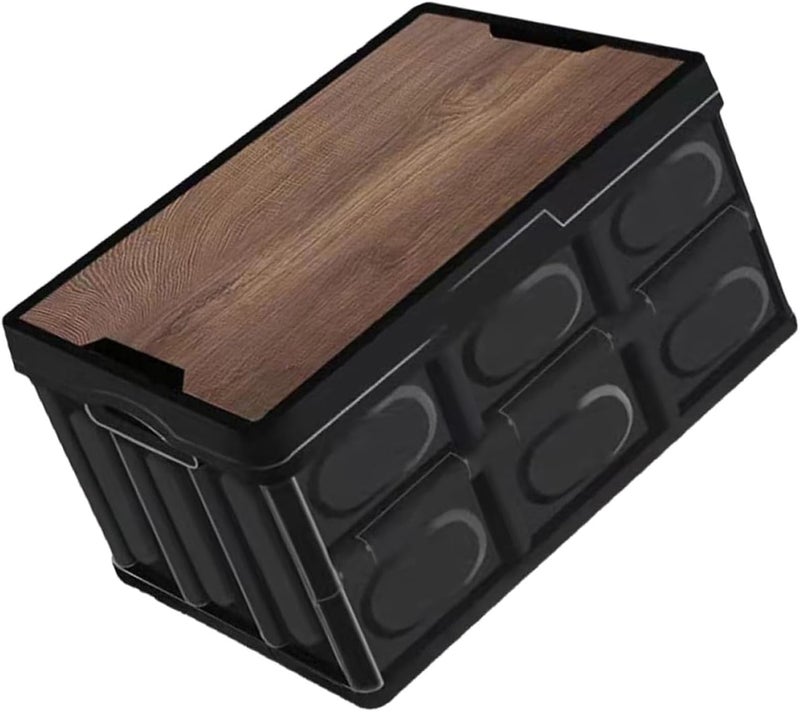 Yardwe Folding Storage Bin with Wooden Lid, Small 38.5x27x21cm Plastic Collapsible Storage Box for Camping and Car Trunk Organization - Image 1