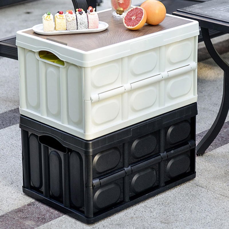 Yardwe Folding Storage Bin with Wooden Lid, Small 38.5x27x21cm Plastic Collapsible Storage Box for Camping and Car Trunk Organization - Image 5