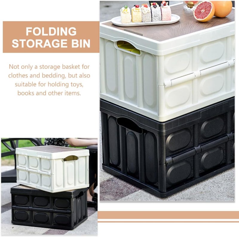 Yardwe Folding Storage Bin with Wooden Lid, Small 38.5x27x21cm Plastic Collapsible Storage Box for Camping and Car Trunk Organization - Image 3