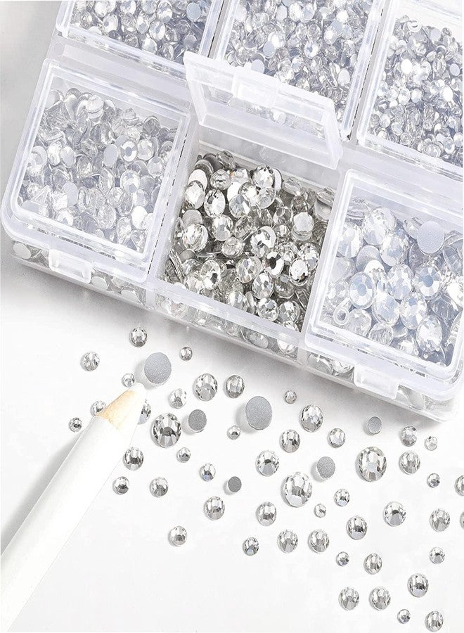 AD Beads 8280PCS Flatback Rhinestones Nail Gems Round Crystal Rhinestones for Crafts Mixed 6 Sizes with Wax Pencil Kit SS3-SS10 (01 Clear) - Image 2
