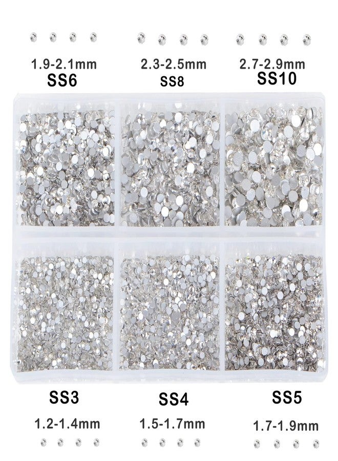 AD Beads 8280PCS Flatback Rhinestones Nail Gems Round Crystal Rhinestones for Crafts Mixed 6 Sizes with Wax Pencil Kit SS3-SS10 (01 Clear) - Image 3