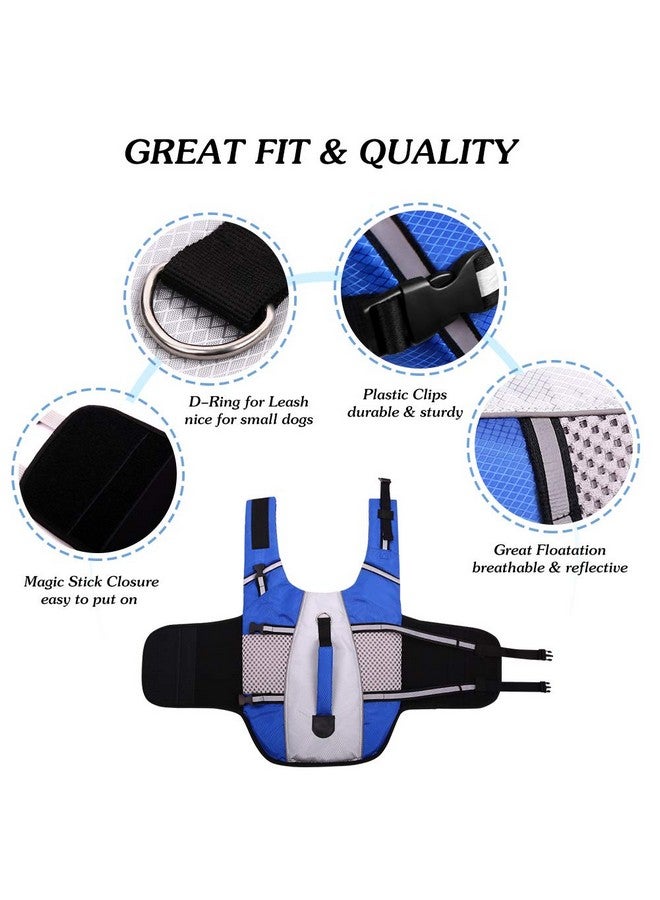 Queenmore Dog Life Jacket Swimming Vest Lightweight High Reflective Pet Lifesaver with Lift Handle, Leash Ring Blue,XS - Image 2