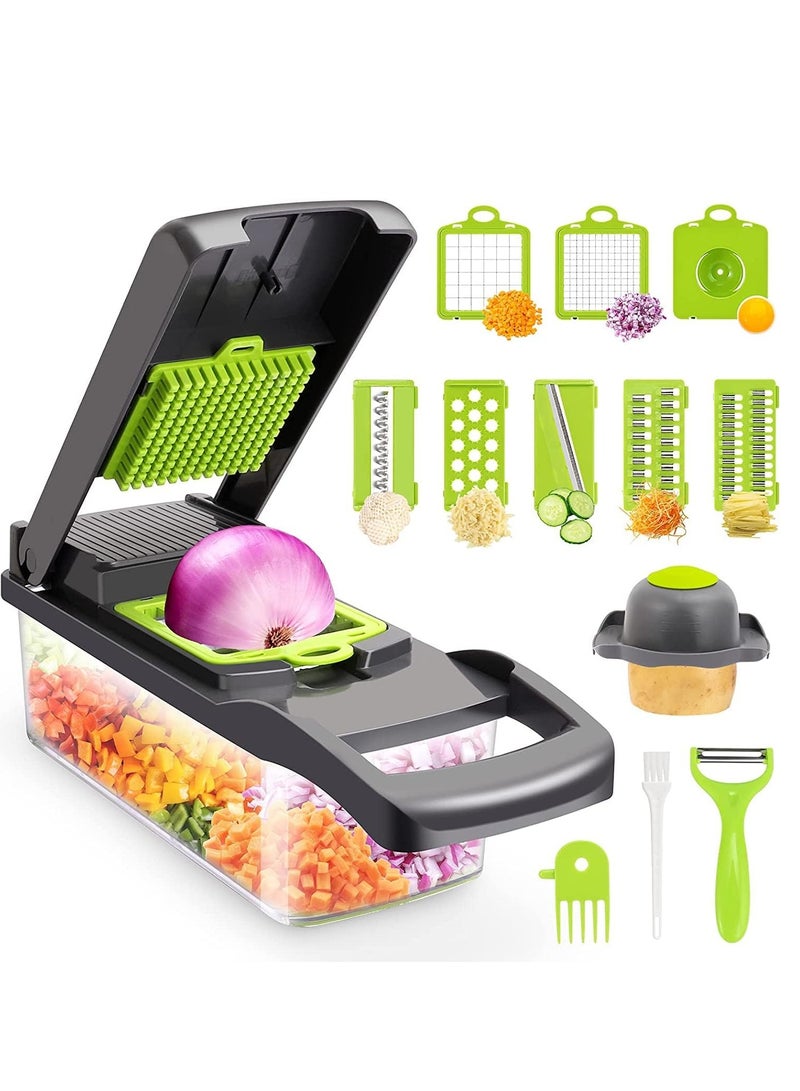 ELTRAZONE Vegetable chopper,senbowe multifunctional 13-in-1 food choppers onion chopper vegetable slicer cutter dicer veggie chopper with 8 blades,colander basket,container for salad potato carrot - Image 1
