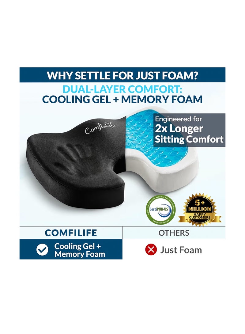 ComfiLife Gel Enhanced Seat Cushion - Non-Slip Orthopedic Gel & Memory Foam Coccyx Cushion for Tailbone Pain - Office Chair Car Seat Cushion - Sciatica & Back Pain Relief (Black) - Image 2