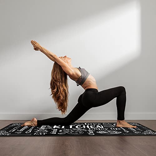 kukli kitchen Black & White Chalkboard Kitchen Rug Set 2 PCS | Non-Slip, Waterproof & Stain-Resistant Kitchen Mats | Farmhouse Style Floor Mats for Kitchen, Sink, Laundry Room 17"x47"+17"x30" - Image 4
