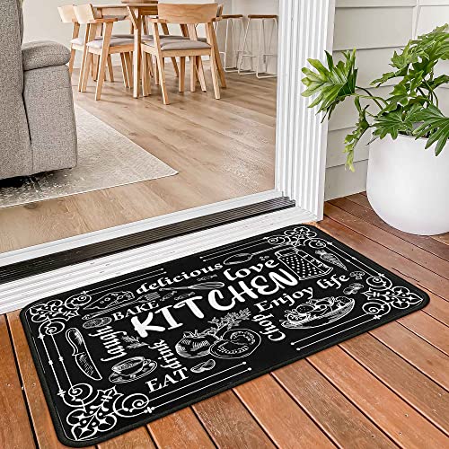kukli kitchen Black & White Chalkboard Kitchen Rug Set 2 PCS | Non-Slip, Waterproof & Stain-Resistant Kitchen Mats | Farmhouse Style Floor Mats for Kitchen, Sink, Laundry Room 17"x47"+17"x30" - Image 5