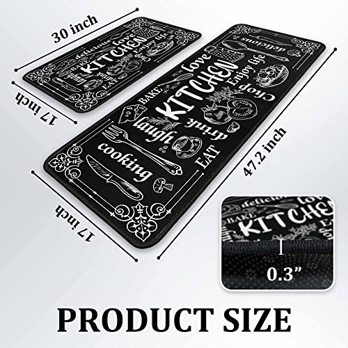 kukli kitchen Black & White Chalkboard Kitchen Rug Set 2 PCS | Non-Slip, Waterproof & Stain-Resistant Kitchen Mats | Farmhouse Style Floor Mats for Kitchen, Sink, Laundry Room 17"x47"+17"x30" - Image 2