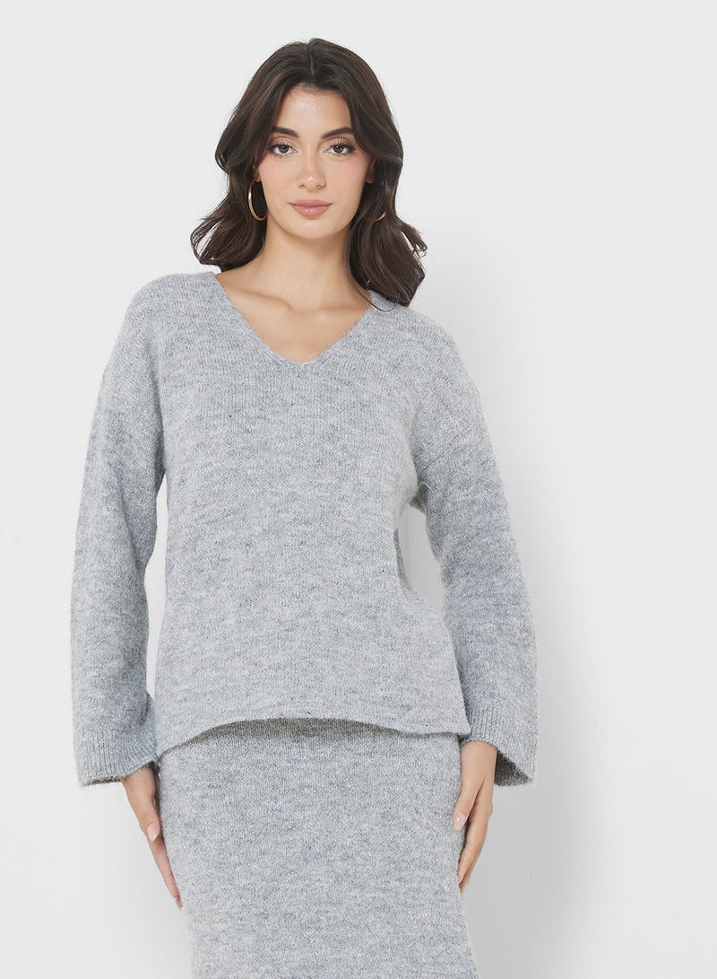 4th & Reckless V-Neck Brushed Sweater - Image 1