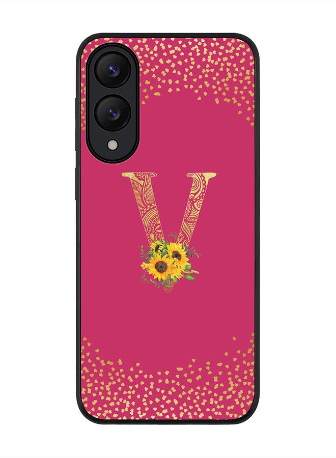 Stylizedd For Samsung Galaxy S25 Edge Case,Slim fit Camera Protection, Shockproof Thin Phone cover  - Custom Floral Monogram - V ( Deep Pink )