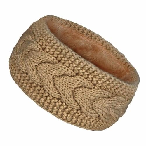 THE DDS STORE Women Soft Stretch Winter Headbands Fuzzy Fleece Lined Ear Warmer Knit Thick Warm Crochet Headband Winter Accessories (Khaki, One Size Fits Most) - Image 1