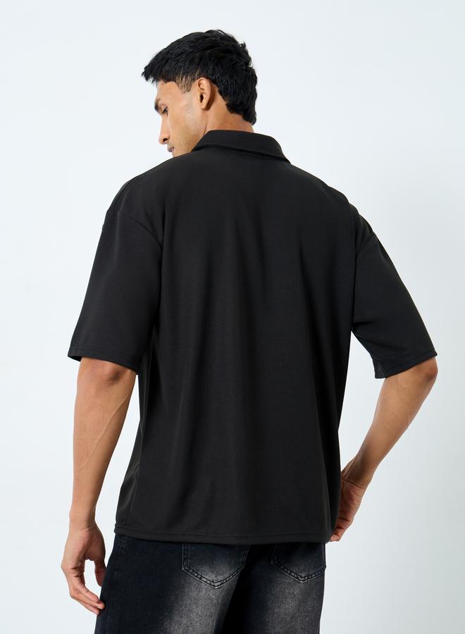 Styli Men Black Oversized Polo T-Shirt - Image 4