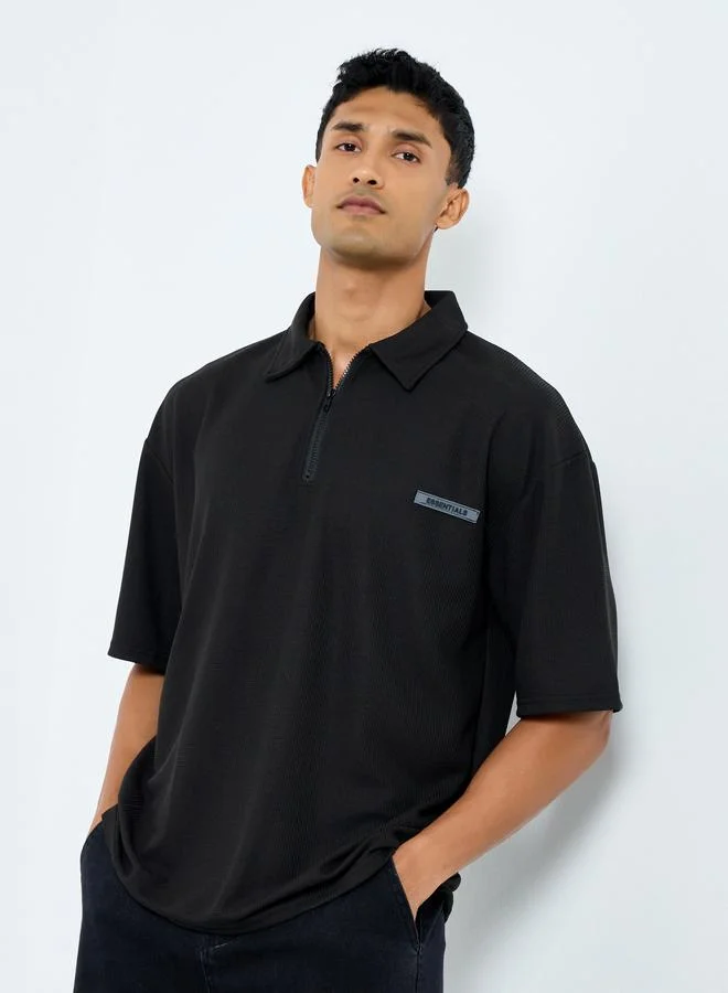 Styli Styli Men Black Oversized Polo T-Shirt