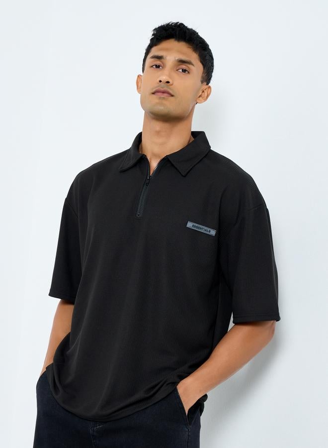 Styli Men Black Oversized Polo T-Shirt - Image 1