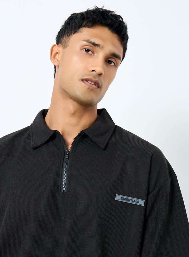 Styli Men Black Oversized Polo T-Shirt - Image 3