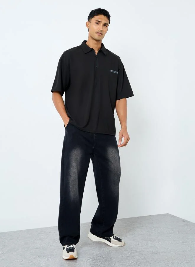 Styli Styli Men Black Oversized Polo T-Shirt