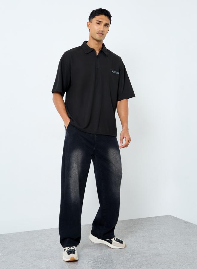 Styli Men Black Oversized Polo T-Shirt - Image 2