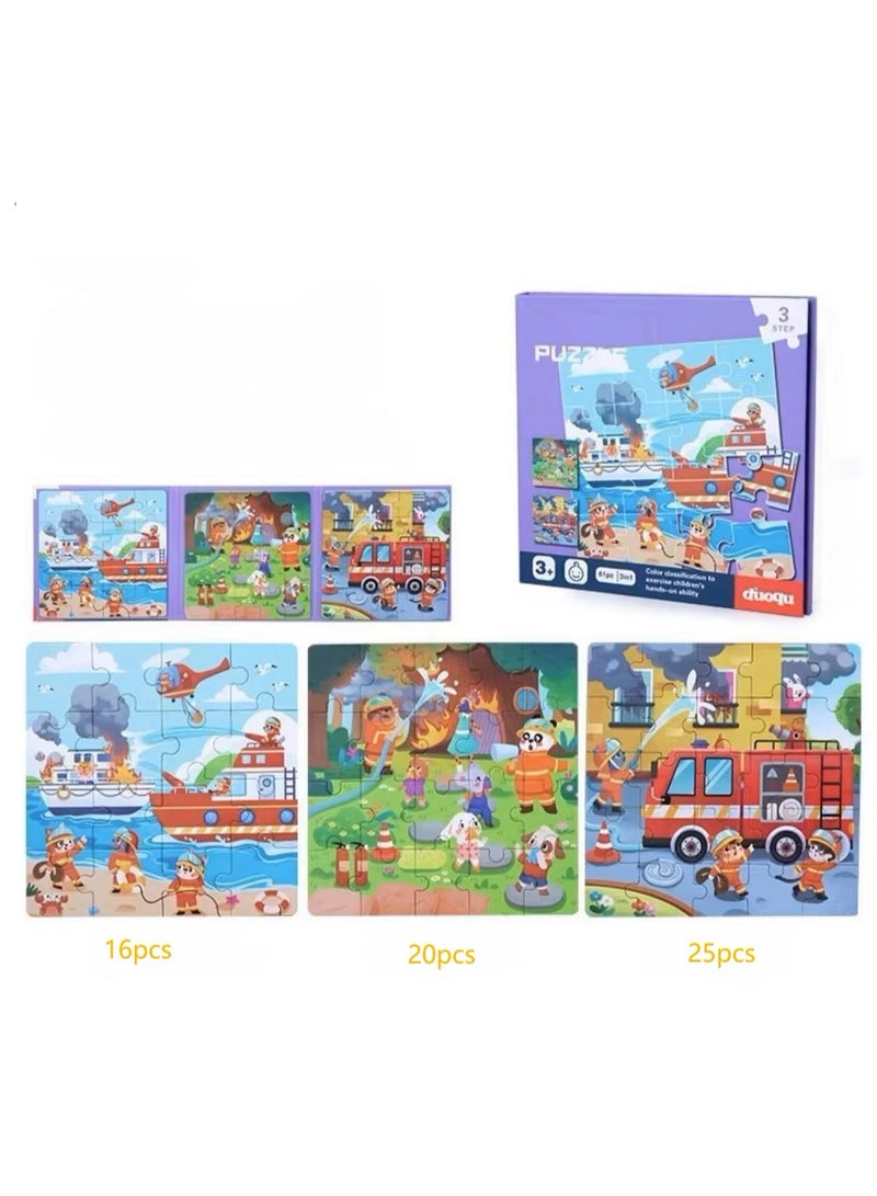 Leveled Puzzle, Magnetic Puzzle Book for Kids, Wooden  Puzzle, Educational Learning Jigsaw Toys For Kids, Magnetic Jigsaw Puzzles, Cartoon Toy, Educational Toy, 3 in 1 (3 different animal puzzles)