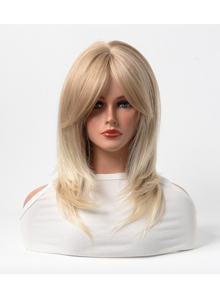 إستيل شعر مستعار كامل للباروكة الاصطناعية مقاومة للحرارة شعر مستعار طبيعي طويل مستقيم مع الانفجارات سيدة الألياف شعر مستعار أنيق أشقر فاتح - Image 1