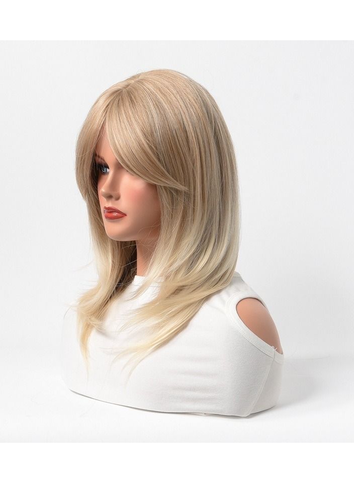 إستيل شعر مستعار كامل للباروكة الاصطناعية مقاومة للحرارة شعر مستعار طبيعي طويل مستقيم مع الانفجارات سيدة الألياف شعر مستعار أنيق أشقر فاتح - Image 3