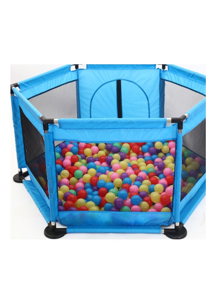 Foldable Baby Kids Fence Activity Center Baby Kids Safety Fence Tent Playpen with Basketball Hoop for Indoor and Outdoor (BLUE) - Image 1