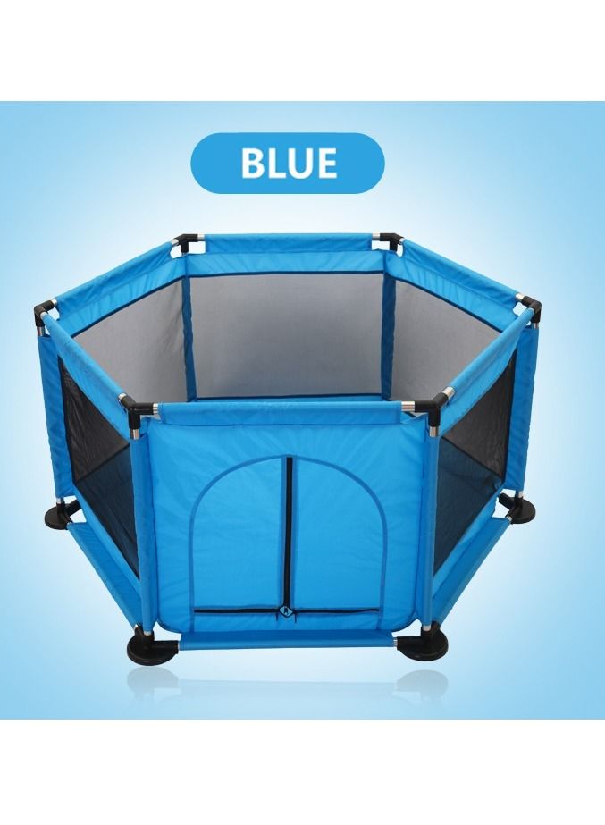 Foldable Baby Kids Fence Activity Center Baby Kids Safety Fence Tent Playpen with Basketball Hoop for Indoor and Outdoor (BLUE) - Image 2