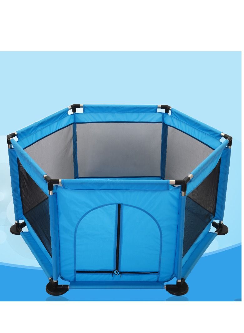 Foldable Baby Kids Fence Activity Center Baby Kids Safety Fence Tent Playpen with Basketball Hoop for Indoor and Outdoor (BLUE) - Image 3