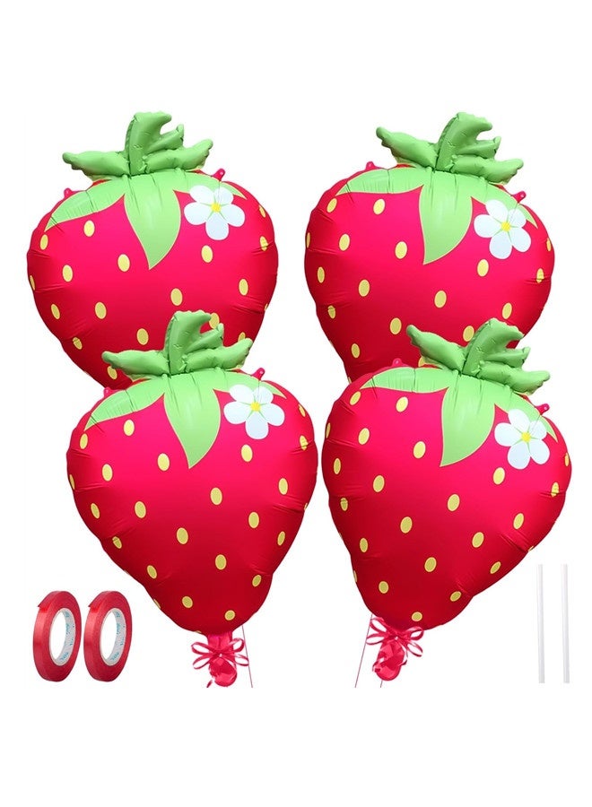 Osowake Strawberry Balloons 18" 4Pcs - Foil Balloons for Strawberry Birthday Decorations & Baby Shower Decorations, Durable foil Balloon Arch Kit, Vibrant Strawberry Themed Party - Image 1