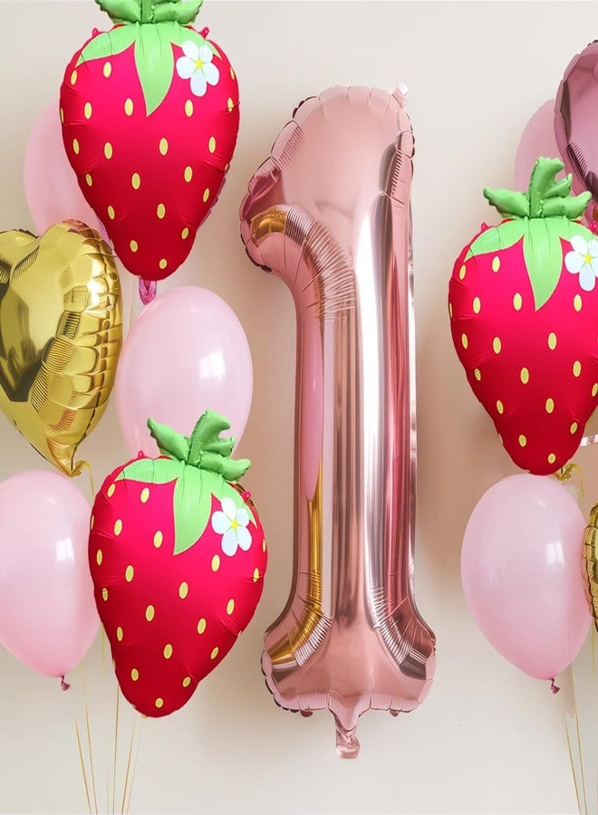 Osowake Strawberry Balloons 18" 4Pcs - Foil Balloons for Strawberry Birthday Decorations & Baby Shower Decorations, Durable foil Balloon Arch Kit, Vibrant Strawberry Themed Party - Image 2