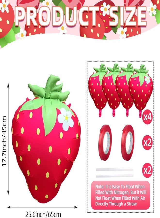 Osowake Strawberry Balloons 18" 4Pcs - Foil Balloons for Strawberry Birthday Decorations & Baby Shower Decorations, Durable foil Balloon Arch Kit, Vibrant Strawberry Themed Party - Image 3